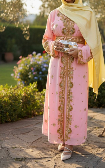 Gown Beaded Kaftan Stonework Chocolate  / Peach