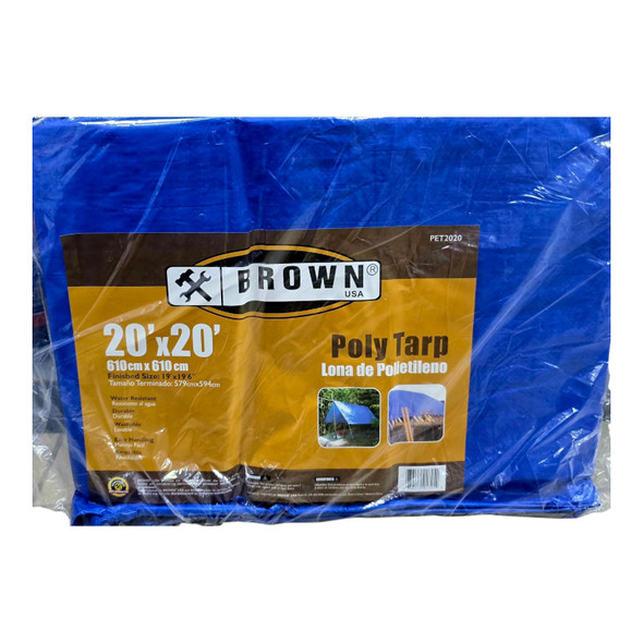 TARPAULIN BLUE 20' X 20' BROWN USA PET2020