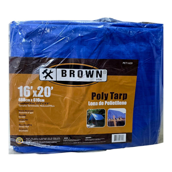 TARPAULIN BLUE 16' X 20' BROWN USA PET1620