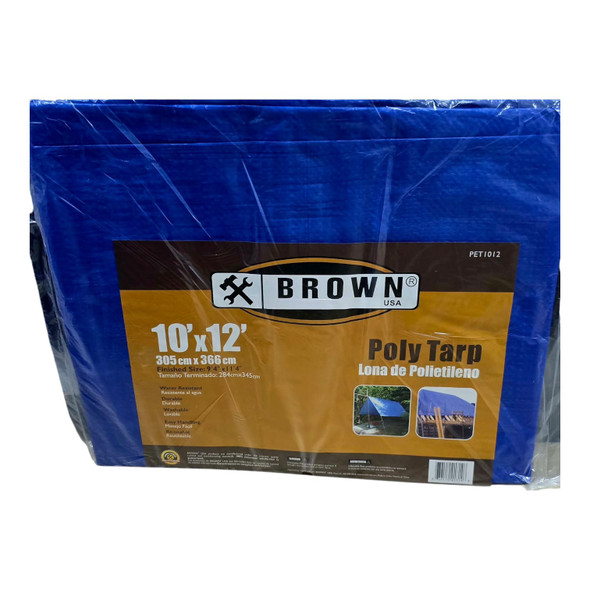 TARPAULIN BLUE 10' X 12' BROWN USA PET1012
