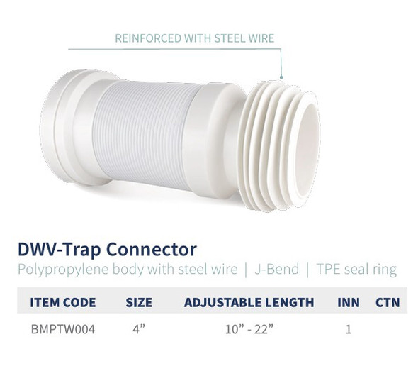 PVC PAN CONNECTOR 4" BISMAN FLEXIBLE ADJUSTABLE BMPTW004
