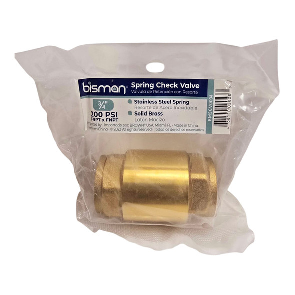 CHECK VALVE 3/4" BRASS SPRING LOADED BISMAN BMSCV0034
