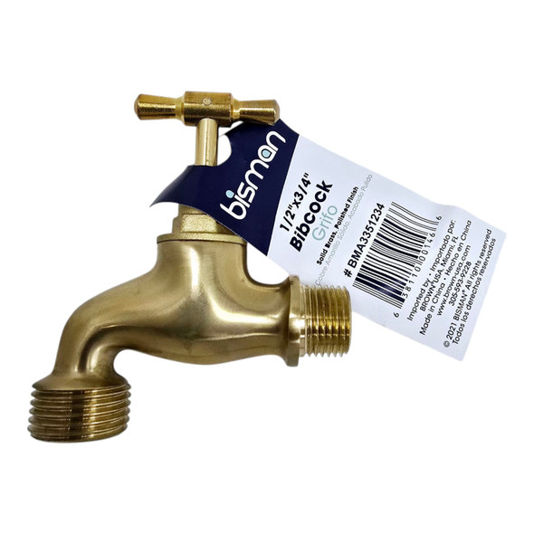 BIB CORK 1/2" X 3/4" BISMAN SOLID BRASS POLISH FINISH BMA3351234