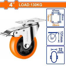 WHEEL COASTER 4" SWIVEL WITH BRAKES ORANGE WADFOW WJL2343