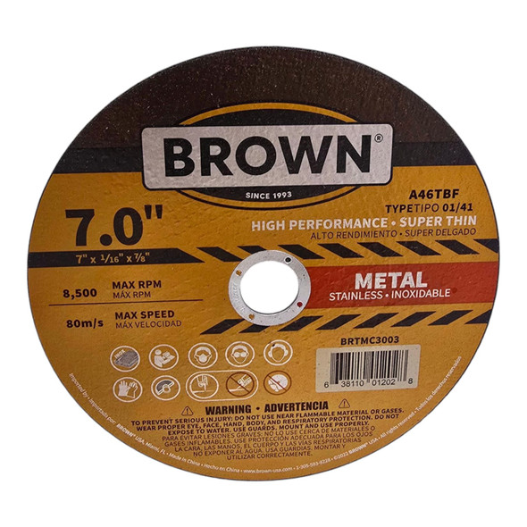 DISC 7" X 1/16" METAL CUTTING BROWN USA BRTMC3003