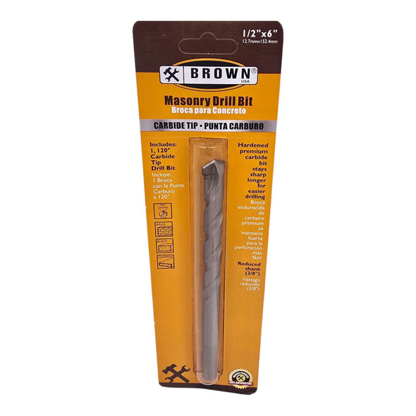 DRILL BIT MASONRY 1/2" X 6" CARBIDE BROWN USA BR1232