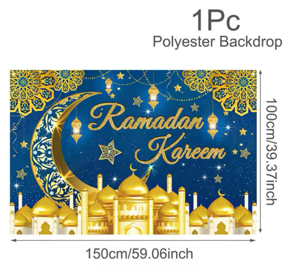 Eid / Ramadan Decor Backdrop White / Blue Ramadan kareem