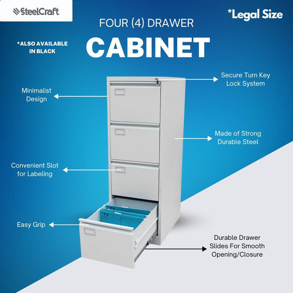 OFFICE CABINET FILING VERTICAL 4 DRAWER SC-V04-2 STEELCRAFT BLACK