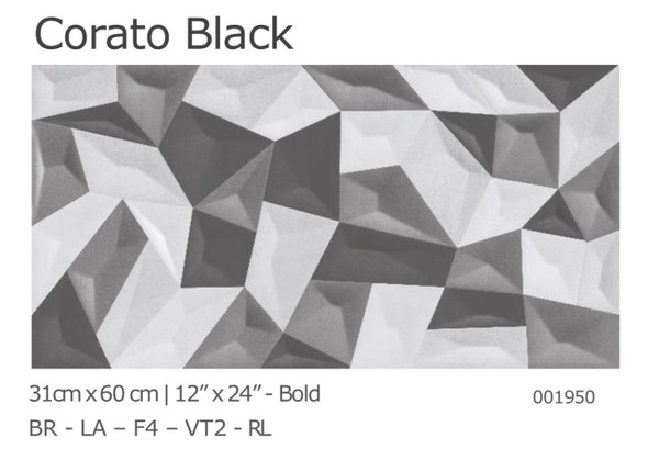 TILE CERAMIC 12"X24" 31X60CM CORATO BLACK