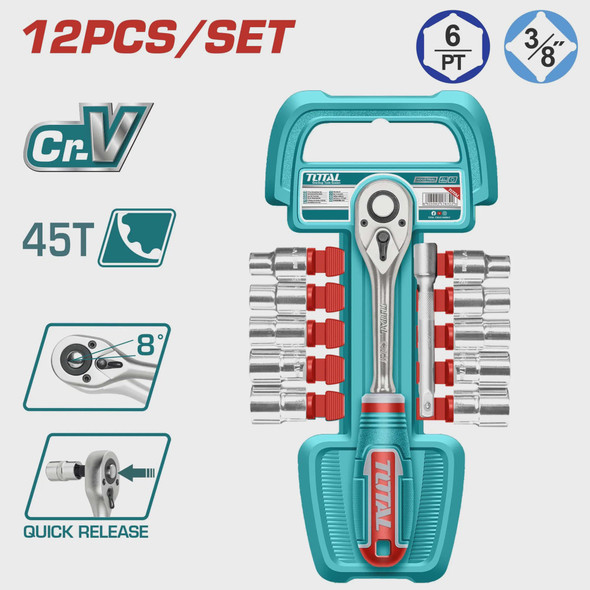 SOCKET SET 12PCS TOTAL THT381121 3/8"