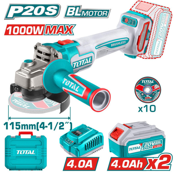 ANGLE GRINDER TOTAL UTAGLI271532 CORDLESS LITHIUM-ION BATTERY 20V
