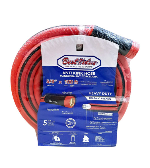 HOSE 5/8" X 100FT BEST VALUE RED ANTI KINK HEAVY DUTY ROLL #J02MR685
