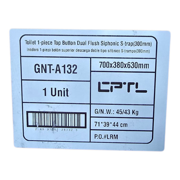TOILET SET CPTL 1PC S TRAP ELONGATED CLOSED COUPLED WHITE BUTTON DUAL FLUSH GNT-A132