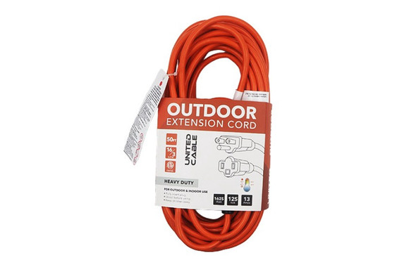 EXTENSION CORD OUTDOOR 50FT UNITED CABLE ORANGE HEAVY DUTY UCU201PRO-50FT