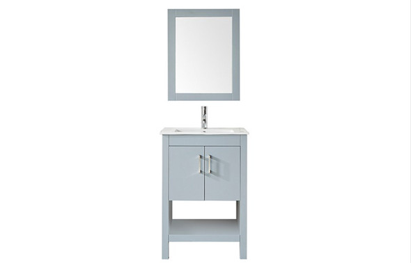 BATHROOM CABINET WOLLATON GREY WITH MIRROR 2 DOORS PVC 23"X18"X33.5" GNC-DC1G24S