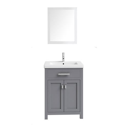 BATHROOM CABINET WOLLATON GREY WITH MIRROR 2 DOORS & 1 DRAW FREESTANDING PVC 23.6"X18.7"X37" GNC-DCGA230