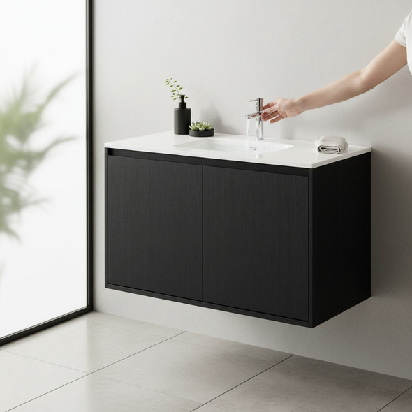 BATHROOM CABINET WALL HUNG WOLLATON BLACK 2 DOORS PVC 23"X18"X19.7" GNC-WHB600