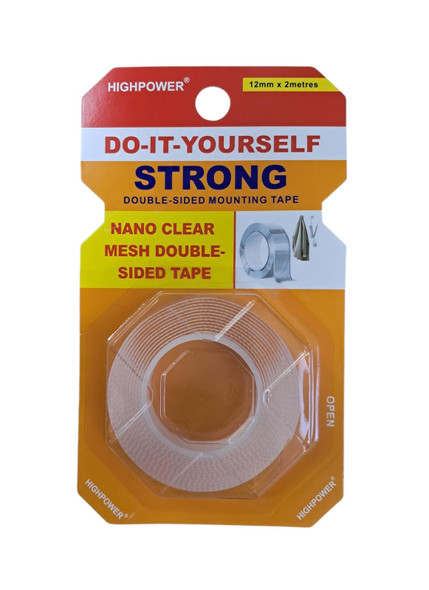 TAPE DOUBLE SIDED MESH CLEAR 12MM X 2 METERS HIGHPOWER HP3076