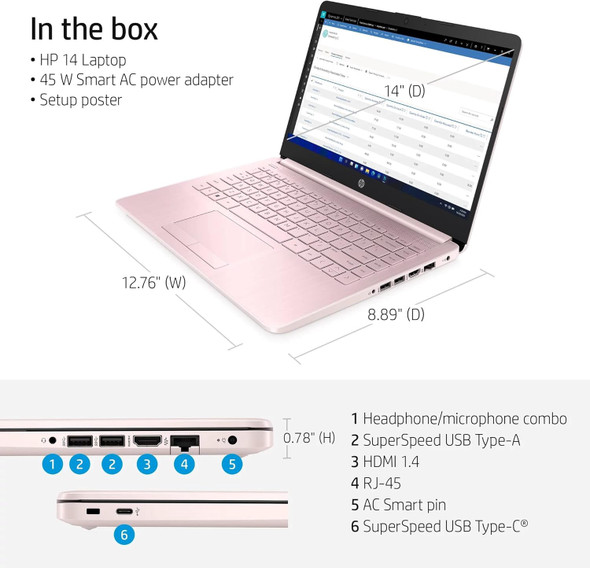 LAPTOP HP 14-CF2112WM 14" PINK WINDOWS 11