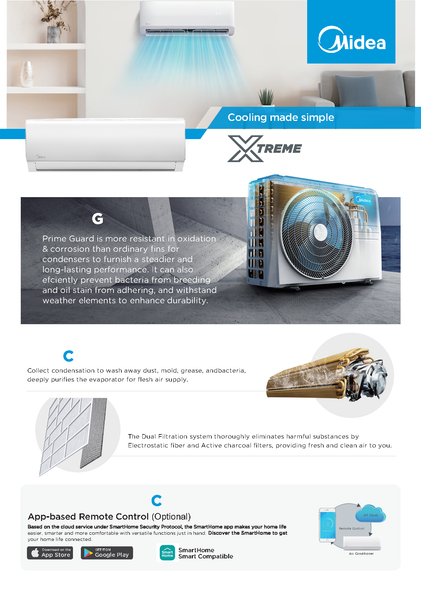 AIR CONDITIONER MIDEA 12000BTU 220V REGULAR SPLIT MSAF-12CN1EB + MOX1-12CN1EB XTREME ON OFF SERIES