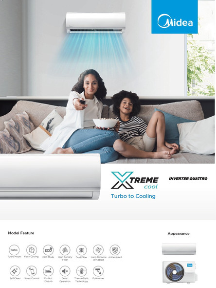 AIR CONDITIONER MIDEA 12000BTU 220V INVERTER SPLIT MSAF-12CDN8DB + MOX1-12CFN8DB XTREME COOL INVERTER SERIES SMARTHOME WIFI
