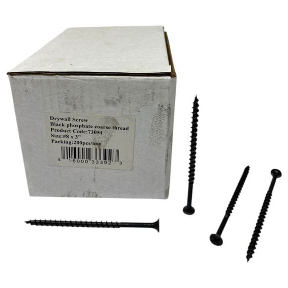 SCREW DRYWALL 8 X 3" BLACK 200PCS BOX 73051 COARSE THREAD