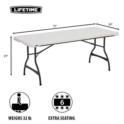 PLASTIC TABLE WHITE FOLDING LIFETIME 6FT 80272 1210103