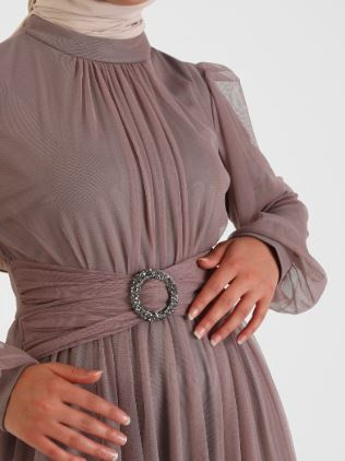 Dress Evening Tulle Mauve / Taupe