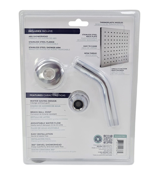 SHOWER HEAD WITH ARM BISMAN 8" SQUARE CHROME BMHSS7007