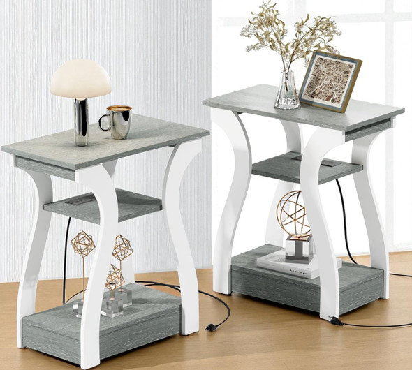 End Table Set of 2 Nightstand Grey & White