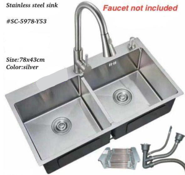 SINK D/BOWL 7.5" DEEP 78X43CM WITH DRAINING RACK AND WASTE SC-5978-Y53 SINK D/BOWL 7.5" DEEP 78X43CM WITH DRAINING RACK AND WASTE SC-5978-Y53