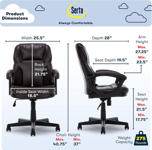 OFFICE CHAIR SERTA 52332-BRN 51950-BROWN PROFESSIONAL OFFICE MESH ACCENTS AND MEMORY FOAM OFFICE CHAIR SERTA 52332-BRN 51950-BROWN PROFESSIONAL OFFICE MESH ACCENTS AND MEMORY FOAM