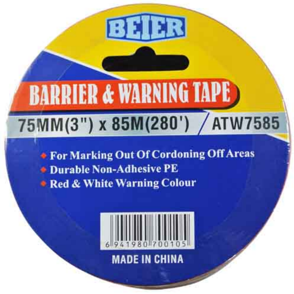 TAPE WARNING RED/WHITE BEIER 75MM X 85M(3"X280') GSJ-ATW7585 TAPE WARNING RED/WHITE BEIER 75MM X 85M(3"X280') GSJ-ATW7585