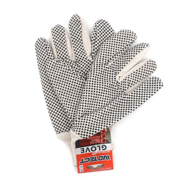 GLOVES CLOTH WOTECT WHITE WITH BLACK PVC DOTSGSH-WWG1200