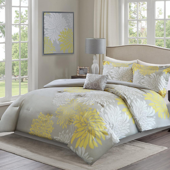 Comforter Set Comfort Spaces Enya Modern Floral Queen Yellow