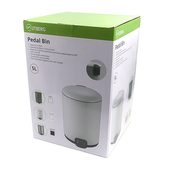 BIN TRASH MATT GREY 5L SOFT CLOSE LID MUTBERG GRB-11984-001G