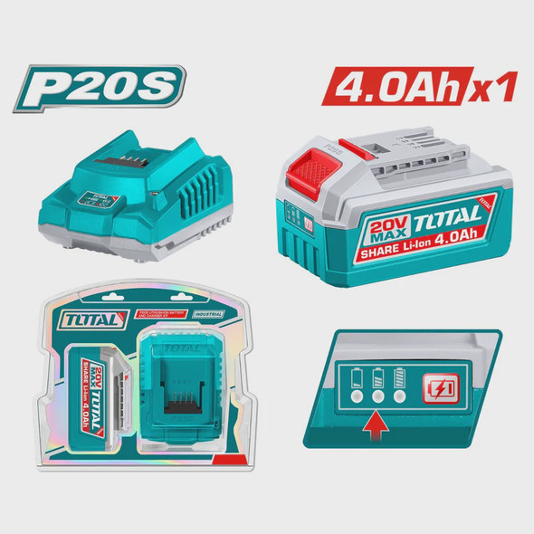 BATTERY PACK & CHARGER 2PCS KIT TOTAL UTFBCPK1012 20V 4.0ah LITHIUM-ION