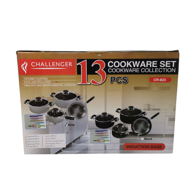 POT SET 13PCS CHALLENGER CR-823 COOKWARE SET GREY INDUCTION BASE POT SET 13PCS CHALLENGER CR-823 COOKWARE SET GREY INDUCTION BASE