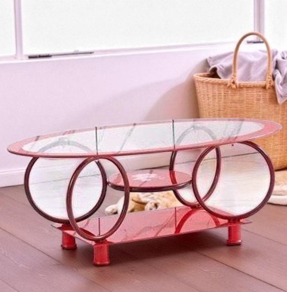 GLASS TABLE T10 RED COFFEE TABLE EGG SHAPE 110X60CM GLASS TABLE T10 RED COFFEE TABLE EGG SHAPE 110X60CM