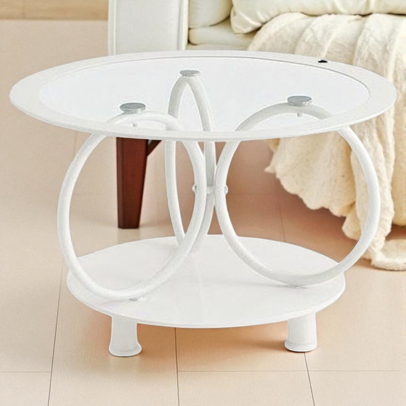 GLASS TABLE CJ-2595-Y45 WHITE COFFEE TABLE ROUND 70X70CM GLASS TABLE CJ-2595-Y45 WHITE COFFEE TABLE ROUND 70X70CM