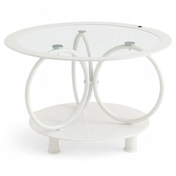 GLASS TABLE CJ-2595-Y45 WHITE COFFEE TABLE ROUND 70X70CM GLASS TABLE CJ-2595-Y45 WHITE COFFEE TABLE ROUND 70X70CM