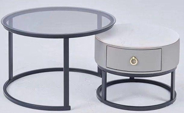 GLASS TABLE CJ-2783-Y45 BLACK AND GREY 2PCS SET COFFEE TABLE ROUND 50CM + 70CM