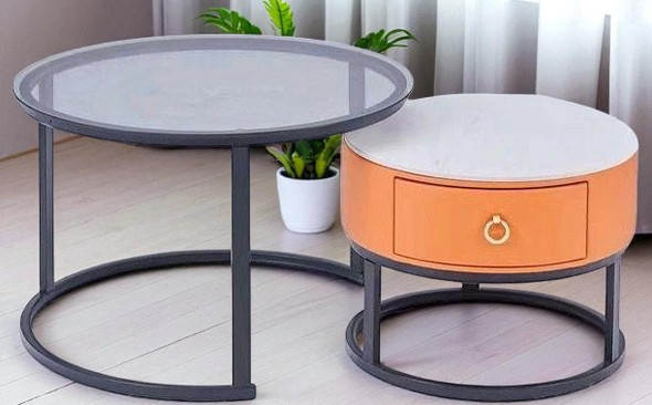GLASS TABLE CJ-2783-Y45 BLACK AND YELLOW GOLD 2PCS SET COFFEE TABLE ROUND 50CM + 70CM GLASS TABLE CJ-2783-Y45 BLACK AND YELLOW GOLD 2PCS SET COFFEE TABLE ROUND 50CM + 70CM