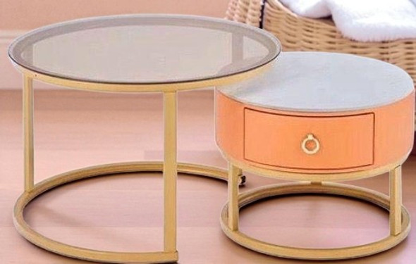 GLASS TABLE CJ-2782-Y45 GOLD AND YELLOW GOLD 2PCS SET COFFEE TABLE ROUND 50CM + 70CM GLASS TABLE CJ-2782-Y45 GOLD AND YELLOW GOLD 2PCS SET COFFEE TABLE ROUND 50CM + 70CM