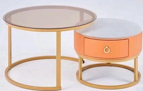 GLASS TABLE CJ-2782-Y45 GOLD AND YELLOW GOLD 2PCS SET COFFEE TABLE ROUND 50CM + 70CM GLASS TABLE CJ-2782-Y45 GOLD AND YELLOW GOLD 2PCS SET COFFEE TABLE ROUND 50CM + 70CM