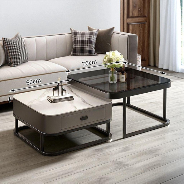 GLASS TABLE CJ-6790-Y45 BLACK AND GREY 2PCS SET COFFEE TABLE SQUARE 60CM + 70CM GLASS TABLE CJ-6790-Y45 BLACK AND GREY 2PCS SET COFFEE TABLE SQUARE 60CM + 70CM