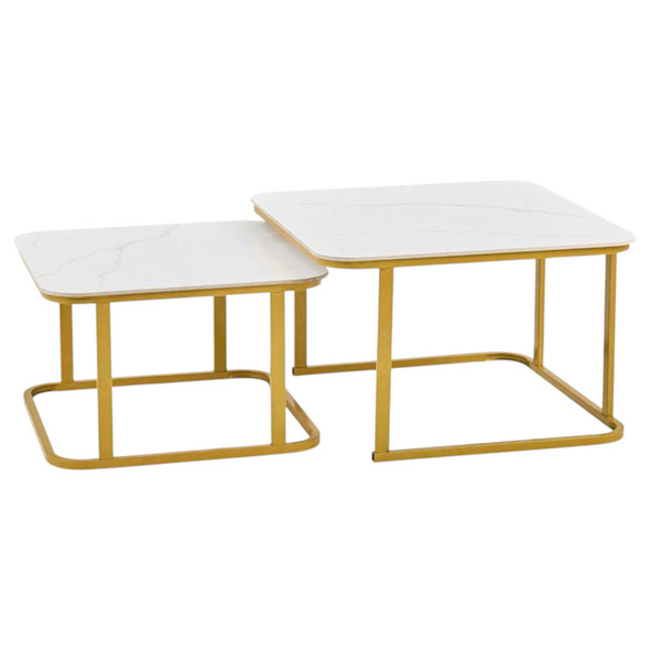 TABLE METAL CT-34-3 GOLD AND WHITE CERAMIC 2PCS SET COFFEE TABLE SQUARE 60CM + 70CM TABLE METAL CT-34-3 GOLD AND WHITE CERAMIC 2PCS SET COFFEE TABLE SQUARE 60CM + 70CM