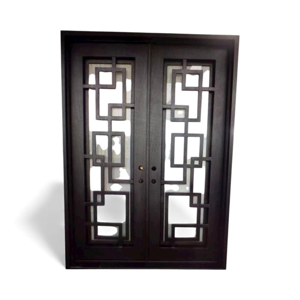 DOOR METAL DOUBLE BLACK GRID DESIGN W/GLASS 2050X1500
