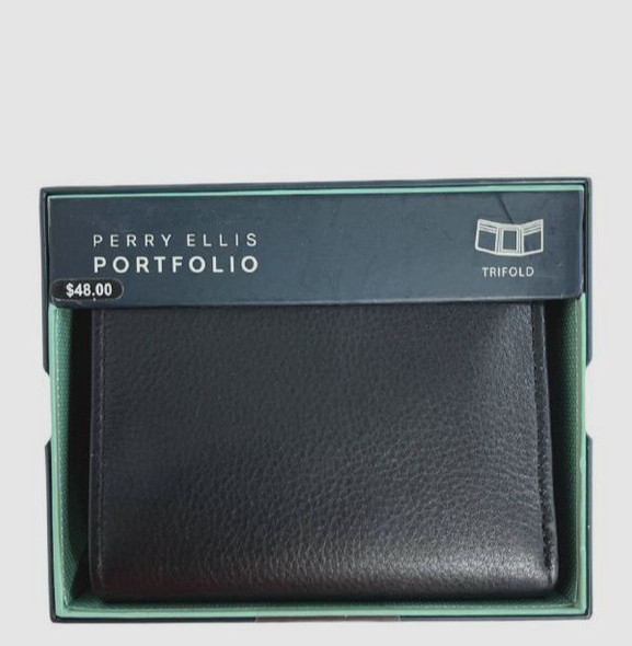 Wallet Men Perry Ellis Tri fold Black in Gift Box