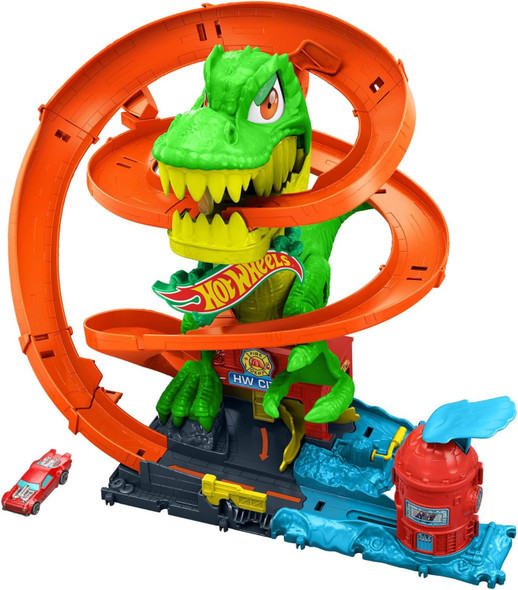 Toy Hot Wheels Car Track Set City T-Rex Blaze Battle